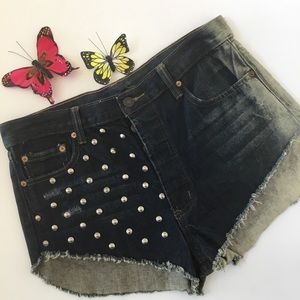 Signature 8 Distressed Festival Stud Denim Shorts